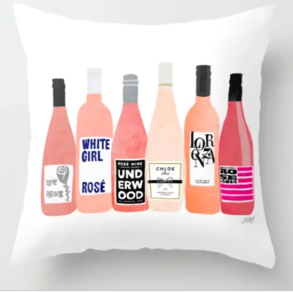 society6 rosé wine bottles decorative pillow